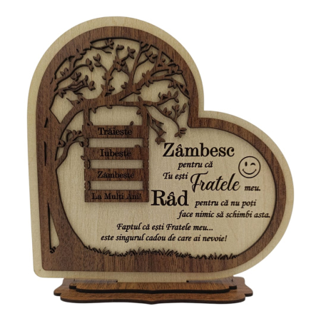 Cadouri Frate - Inima din lemn - Cadou personalizat pentru Frate