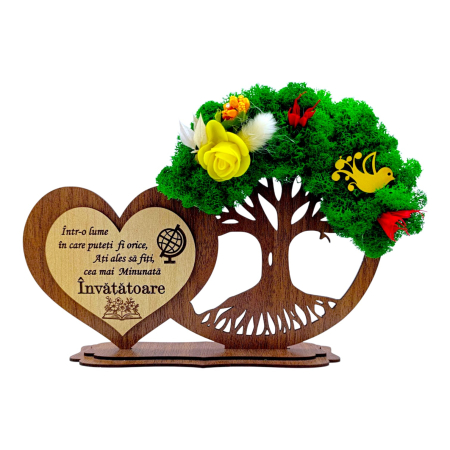 Cadouri Invatatoare - Decoratiune inima copac cu licheni, cadou personalizat pentru Invatatoare