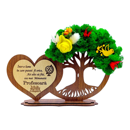 Cadouri Profesoara - Decoratiune inima copac cu licheni, cadou personalizat pentru Profesoara