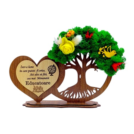 Decoratiune inima copac cu licheni, cadou personalizat cu mesaj pentu Profesori, 30x18 cm Cadouri pentru Nunta - Decoratiune inima copac cu licheni, cadou personalizat cu mesaj pentu Profesori, 30x18 cm