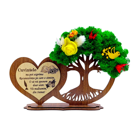 Cadouri Profesori - Decoratiune inima copac cu licheni, cadou personalizat pentru Profesori