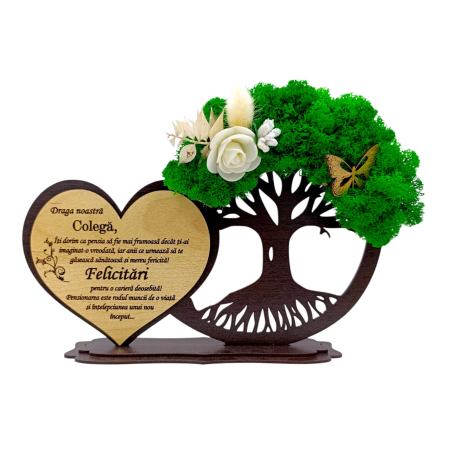 Cadouri Colega - Decoratiune inima copac cu licheni, cadou personalizat pentru Colega, wenge