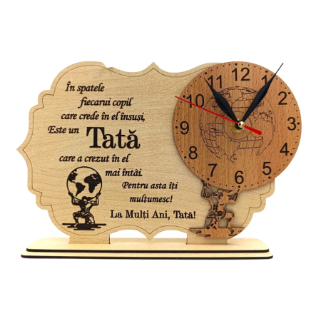 Ceasuri din Lemn - Ceas personalizat din lemn cu mesaj pentru Tata