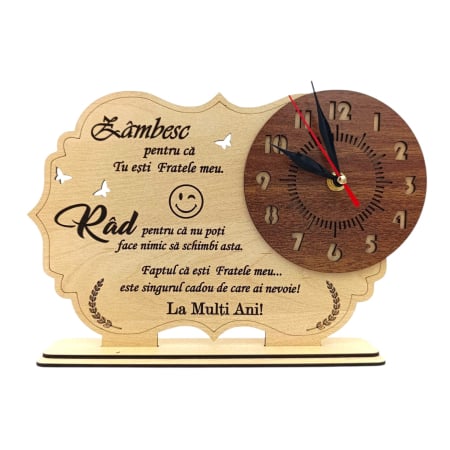 Cadouri Personalizabile - Ceas personalizat din lemn cu mesaj personalizat cadou pentru Familie/Prieteni – 30x18 cm