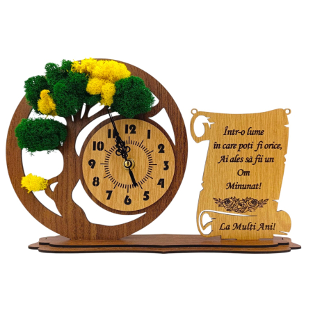 Ceas stil Bonsai - Ceas bonsai cu licheni, personalizat pentru un Om Minunat, nuc