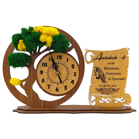 Ceas stil Bonsai - Ceas bonsai cu licheni, personalizat pentru Sotie "Aminteste-ti...", nuc