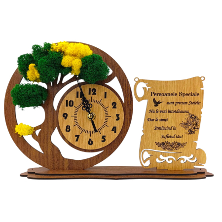 Ceas stil Bonsai - Ceas bonsai cu licheni, personalizat pentru Persoanele Speciale, nuc