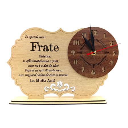Cadouri Frate - Ceas personalizat din lemn cu mesaj pentru Frate, model 2