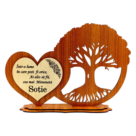 Cadouri Sotie - Inimă si Copac - cadou personalizat cu mesaj pentru Sotie, cires
