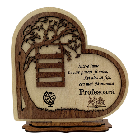 Cadouri Profesoara - Inima din Lemn Personalizată – Cadou pentru Profesoară