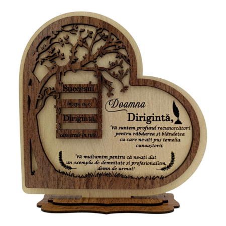Cadouri Diriginta - Decoratiune Inima din Lemn Personalizată – Cadou pentru Diriginta, model 2