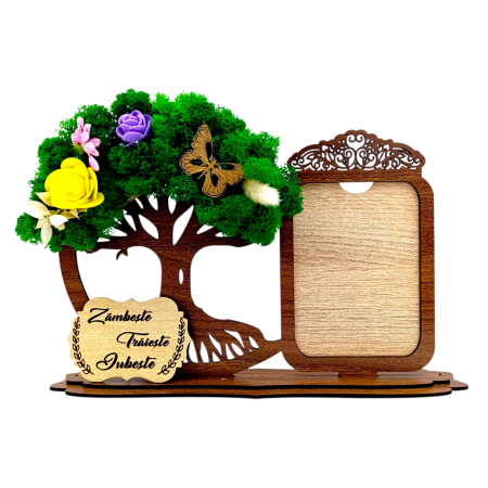 Rame foto - Decoratiune Rama foto si copac cu licheni, personalizat pentru Familie "Zambeste..."