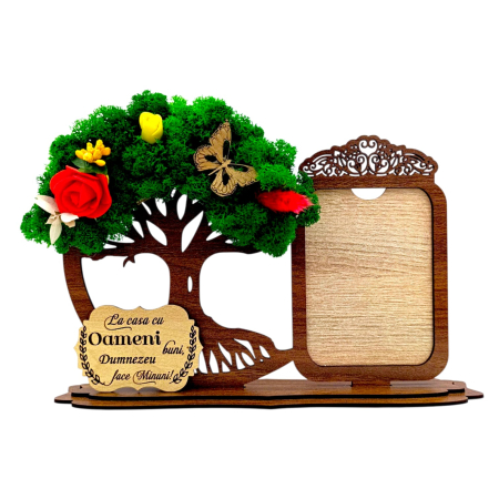 Rame foto - Decoratiune Rama foto si copac cu licheni, personalizat pentru Familie "La casa cu..."