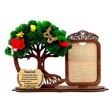 Rame foto - Decoratiune Rama foto si copac cu licheni, personalizat pentru Familie "Oamenii iti ureaza..."