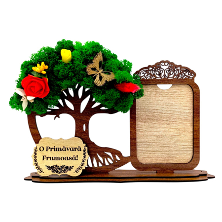 Cadouri Fina - Decoratiune Rama foto si copacul vietii cu licheni si mesaj pentru Familie/Prieteni, cadou personalizat – 30x18 cm - Nuc