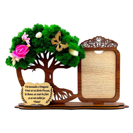 Rame foto - Decoratiune Rama foto si copac cu licheni, personalizat pentru Botez Fina
