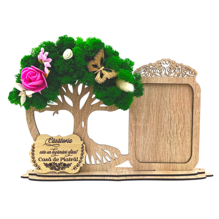 Rame foto - Decoratiune Rama foto si copac cu licheni, personalizat pentru Casatorie, sonoma