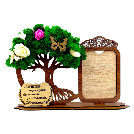 Rame foto - Decoratiune Rama foto si copac cu licheni, personalizat pentru Profesori, nuc