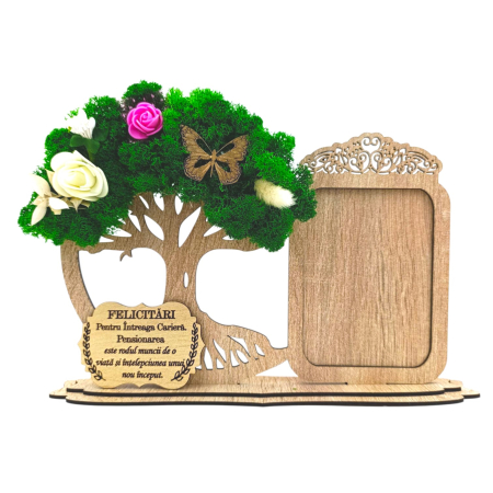Rame foto - Decoratiune Rama Foto din Lemn cu Licheni – Cadou Personalizat pentru Profesori, Doctori sau Pensionari 30x16cm