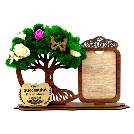 Reduceri - Decoratiune Rama foto si copac cu licheni, personalizat pentru Profesori, nuc