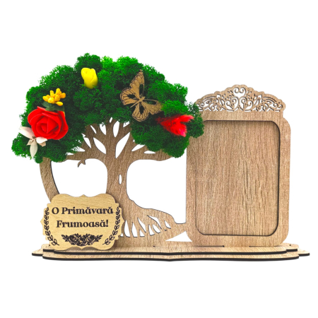 Ceas stil Bonsai - Decoratiune Rama foto si copacul vietii cu licheni si mesaj pentru Familie/Prieteni, cadou personalizat – 30x18 cm