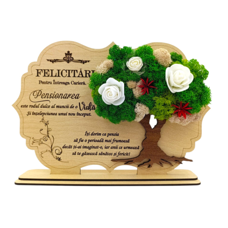 Cadouri Pensionari - Decoratiune tablou cu licheni, cadou personalizat pentru Pensionari, model 2