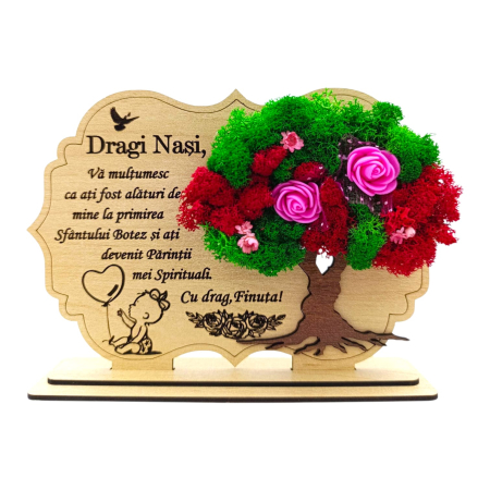 Cadouri pentru Nunta - Decoratiune tablou cu licheni, cadou personalizat cu mesaj pentru Nasi/Botez/Nunta/Cununie - 30x18 - 21x14cm