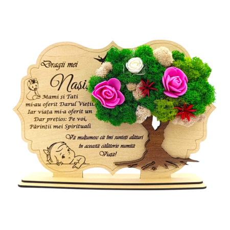 Cadouri pentru Botez - Decoratiune tablou cu licheni, cadou personalizat pentru Botez Fata, model 2