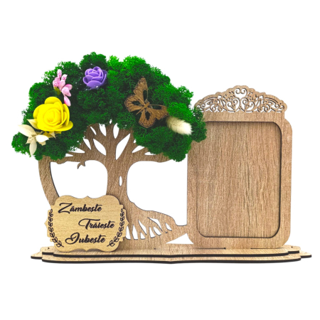 Rame foto - Decoratiune Rama foto si copac cu licheni, personalizat pentru Familie "Zambeste...", sonoma