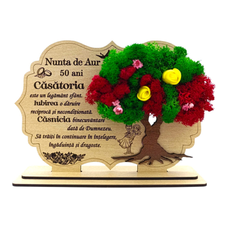 Cadouri pentru Nunta - Decoratiune tablou cu licheni, cadou personalizat pentru Nunta de Aur