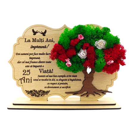 Cadouri pentru Nunta - Decoratiune tablou cu licheni, cadou personalizat pentru Nunta de Argint "25 de ani"