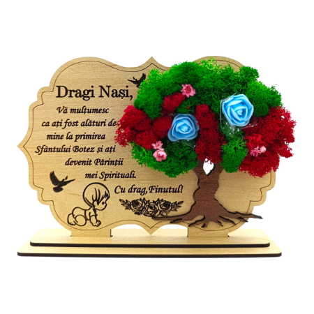 Cadouri Fin - Decoratiune tablou cu licheni, cadou personalizat pentru Botez Baiat