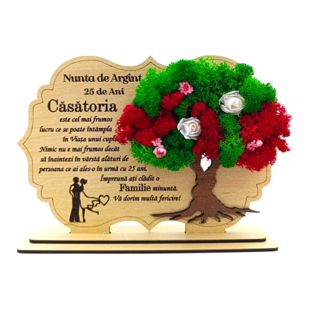Cadouri pentru Nunta - Decoratiune tablou cu licheni, cadou personalizat pentru Nunta de Argint