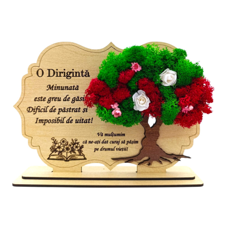 Cadouri Profesor - Decoratiune tablou cu licheni, cadou personalizat cu mesaj pentru Profesori/Doctori/Sefa/Pensionari - 30x18 - 21x14cm