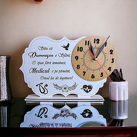 Cadouri Personalizabile - Tablou cu ceas personalizat cu mesaj standard, cadou pentru Doctor, dimensiune 30x20cm, cadran maro