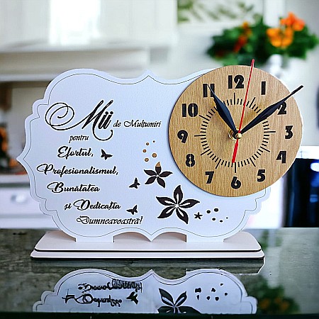 Cadouri Personalizabile - Tablou cu ceas personalizat cu mesaj standard, cadou pentru Invatatoare, Profesor, Doctor, dimensiune 30x20cm, cadran maro