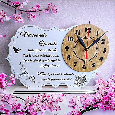 Tablou ceas personalizat cu mesaj standard pentru "Persoanele Speciale", dimensiune 30x20cm, cadran Alb