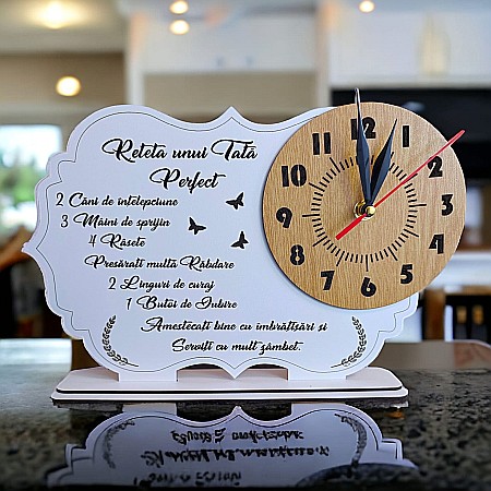 Cadouri Personalizabile - Tablou ceas, personalizat cu mesaj standard pentru Tata, "Reteta unui Tata Perfect", dimensiune 30x20cm