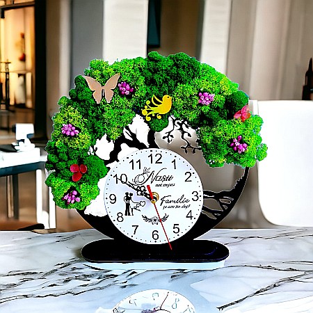 Cadou personalizat, Ceas decorativ copacul vietii cu mesaj standard pentru Profesori/Doctori, decorat cu licheni stabilizati si flori decorative naturale, wenge [1]
