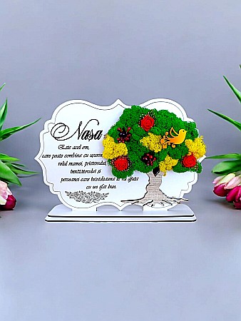 Cadouri Nasa - Tablou copac cu licheni stabilizati, personalizat cu mesaj standard, cadou pentru Nasa, dimensiune 30x20cm