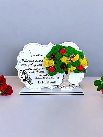 Decoratiuni cu Licheni - Tablou copac cu licheni stabilizati, personalizat cu mesaj standard, cadou pentru sotie, iubita, prietena dimensiune 30x20cm