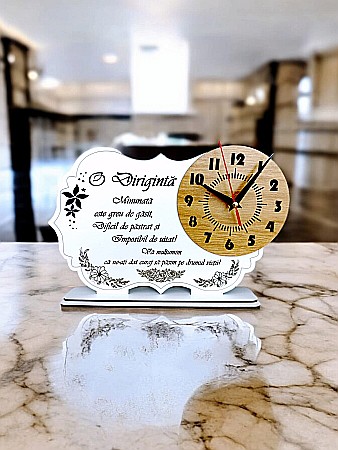 Cadouri Personalizabile - Tablou cu ceas personalizat cu mesaj standard, cadou pentru Diriginta, dimensiune 30x20cm, cadran maro