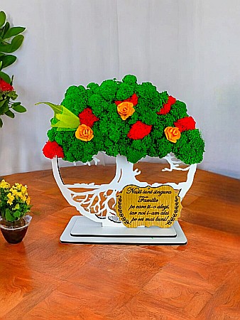 Decoratiuni cu Licheni - Tablou Copacul Vietii personalizat cu mesaj standard, cadou decorat cu licheni stabilizati, personalizabil, Model 3