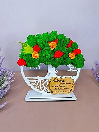 Decoratiuni cu Licheni - Tablou Copacul Vietii personalizat cu mesaj standard pentru Mama, cadou decorat cu licheni stabilizati, personalizabil, Model 3