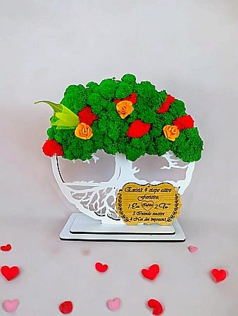 Tablou Copacul Vietii personalizat cu mesaj standard pentru Botez, cadou decorat cu licheni stabilizati, personalizabil, Model 3 [2]