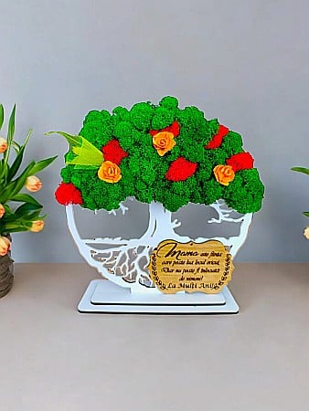 Decoratiuni cu Licheni - Tablou Copacul Vietii personalizat cu mesaj standard pentru Mama, cadou decorat cu licheni stabilizati, personalizabil, Model 3