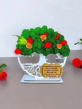 Tablou Copacul Vietii personalizat cu mesaj standard, cadou decorat cu licheni stabilizati, personalizabil, Model 3 [2]