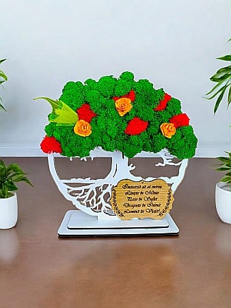 Decoratiuni cu Licheni - Tablou Copacul Vietii personalizat cu mesaj standard, cadou decorat cu licheni stabilizati, personalizabil, Model 3