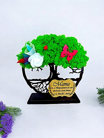 Tablou Copacul Vietii personalizat cu mesaj standard pentru Mama, cadou decorat cu licheni stabilizati, personalizabil, Model 3 [2]