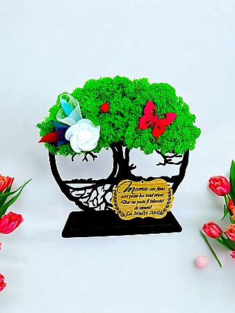 Tablou Copacul Vietii personalizat cu mesaj standard pentru Mama, cadou decorat cu licheni stabilizati, personalizabil, Model 3 [2]